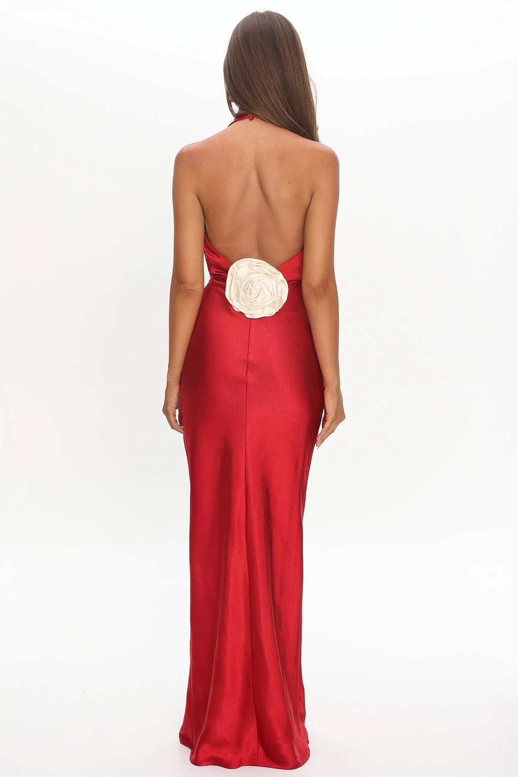 Of Your Dreams Rose Accent Halter Dress Red