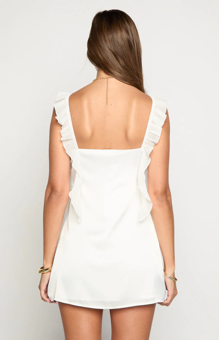 Elegeleges White Satin Mini Dress