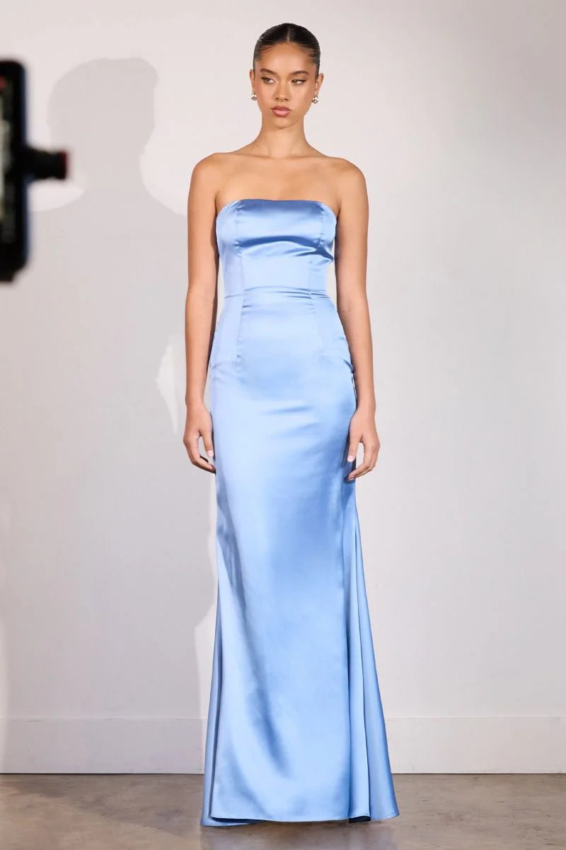 Brynn Maxi Dress - Strapless Fitted Satin Dress With Scarf