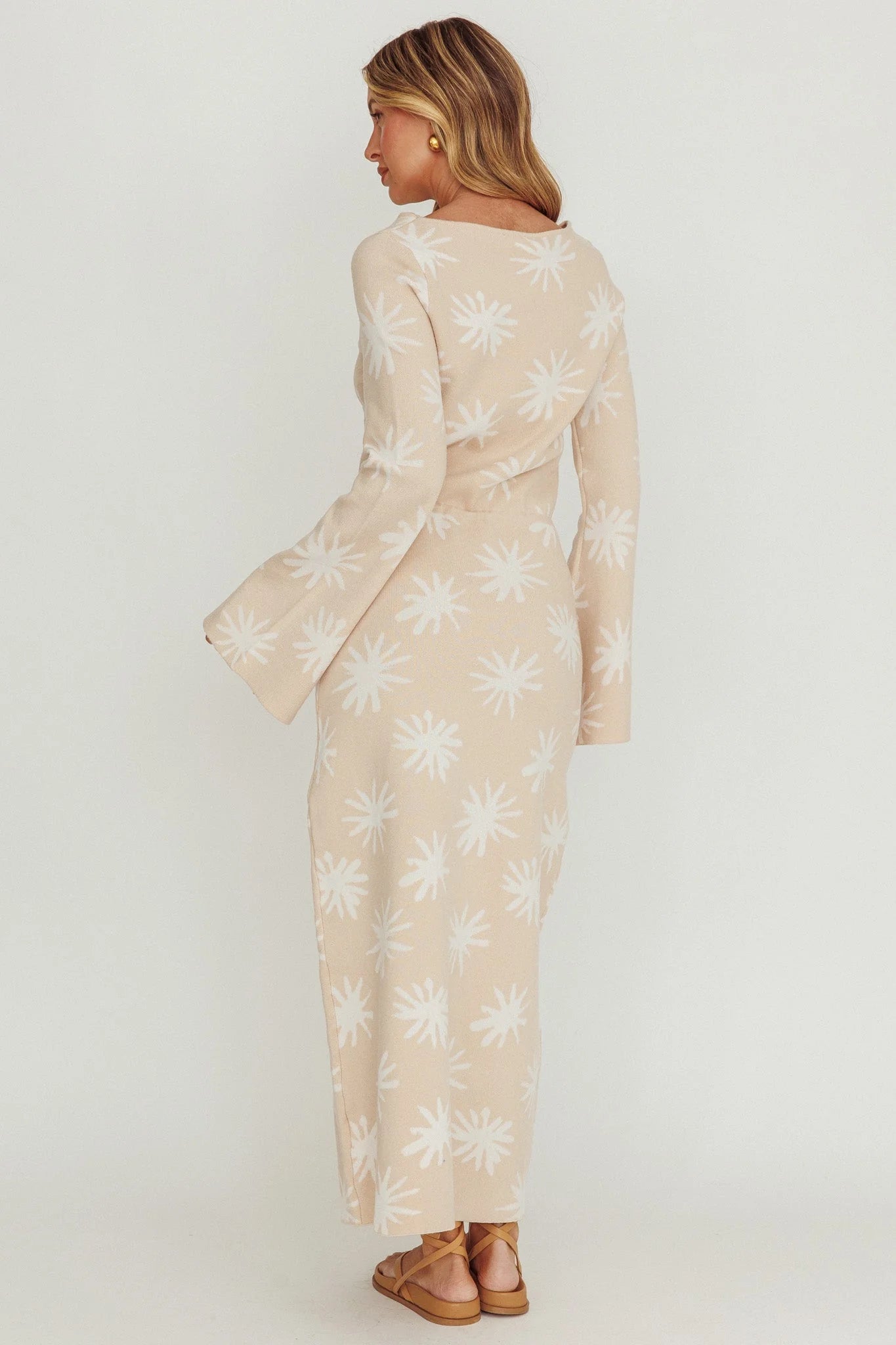 Orleans Star Print Knit Maxi Dress Sand