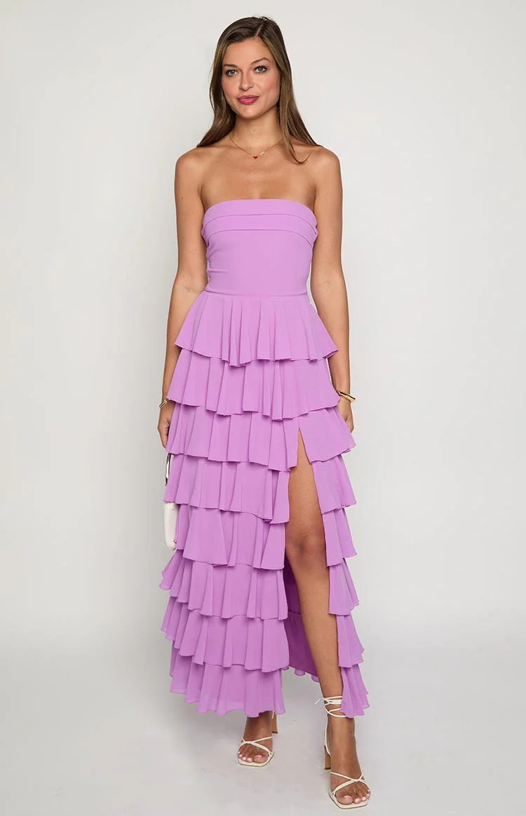 Elegeleges Multi-Color Strapless Ruffle Maxi Dresses