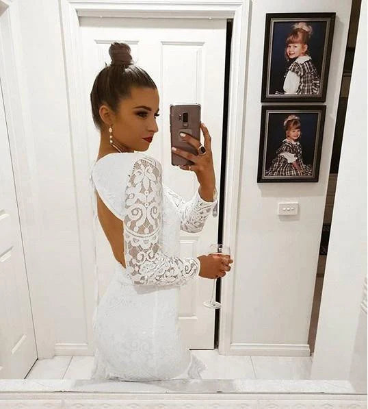Medindie Dress - White Lace Open Back Dress