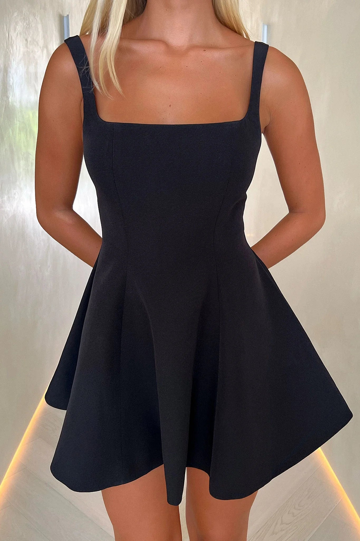 Alice Square Neck Mini Dress - Black