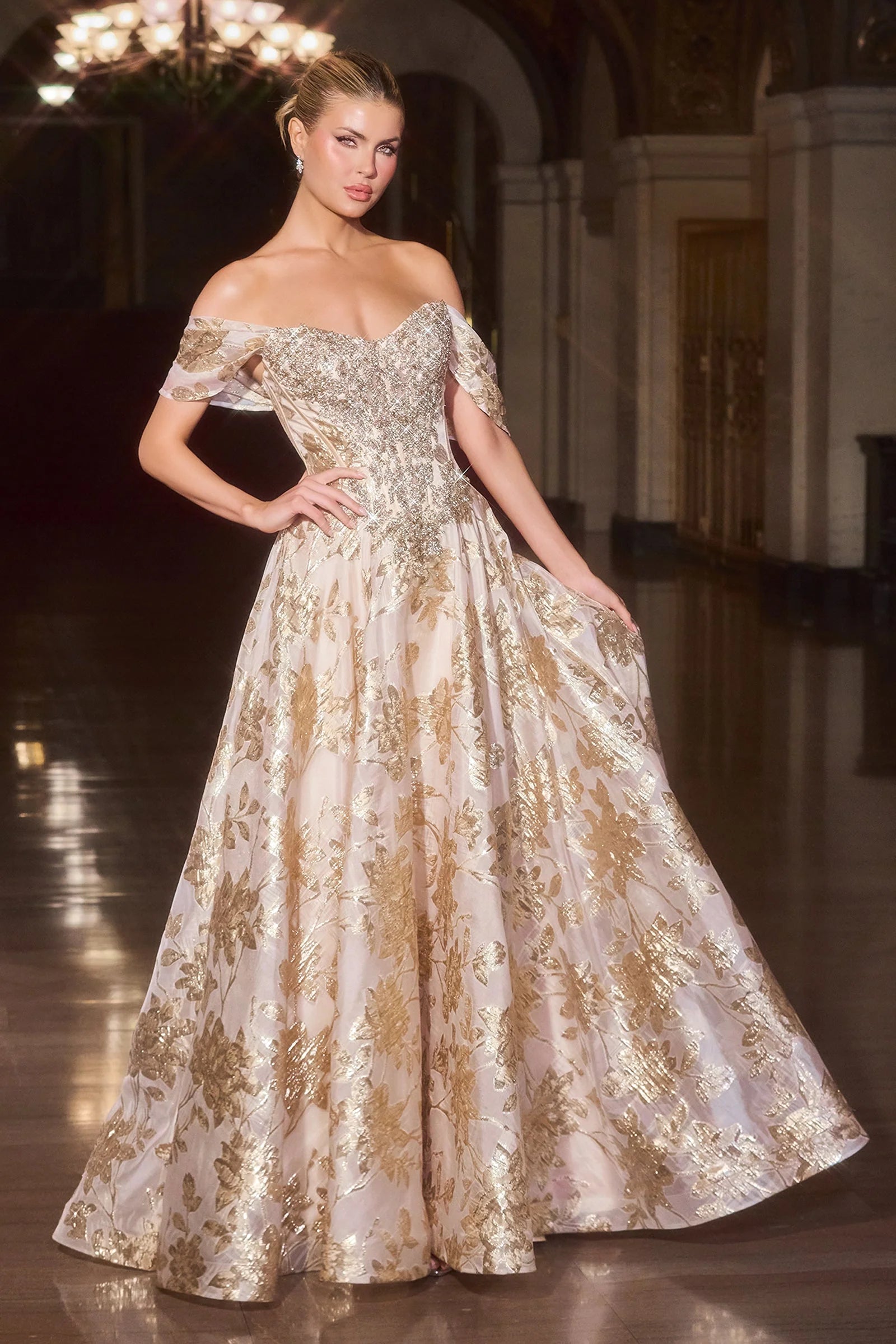 Glenna Gown - Off The Shoulder Floral Ball Gown