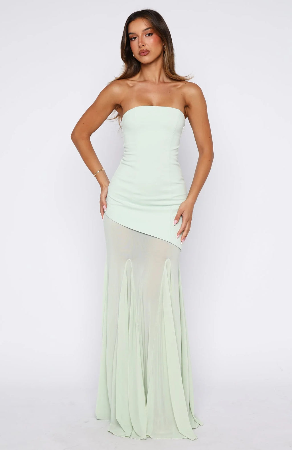 Sending My Best Strapless Maxi Dress Matcha