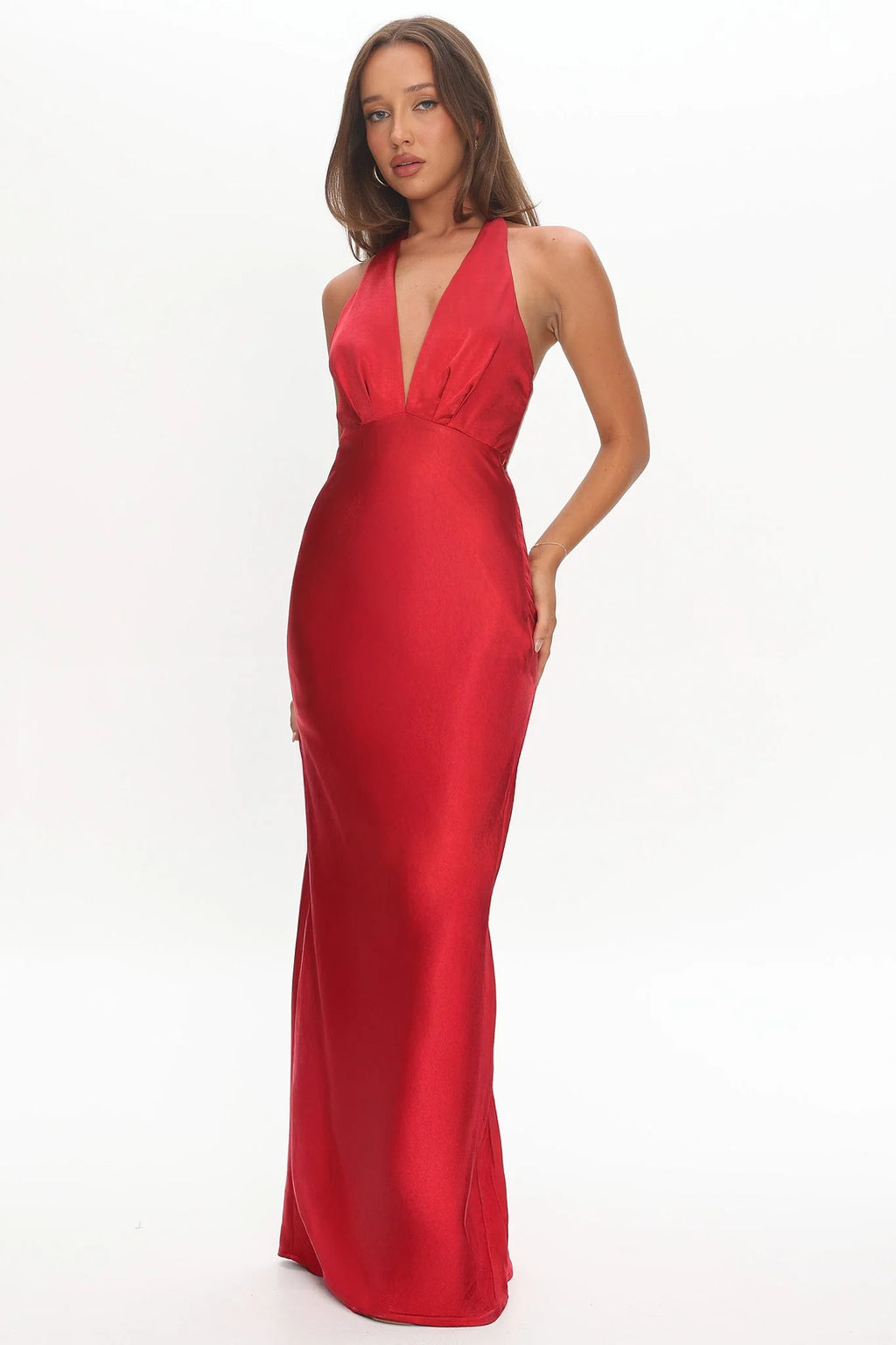 Of Your Dreams Rose Accent Halter Dress Red