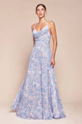 IRIS GOWN - BLUE - A-LINE SOFT CHIFFON PRINT DRESS