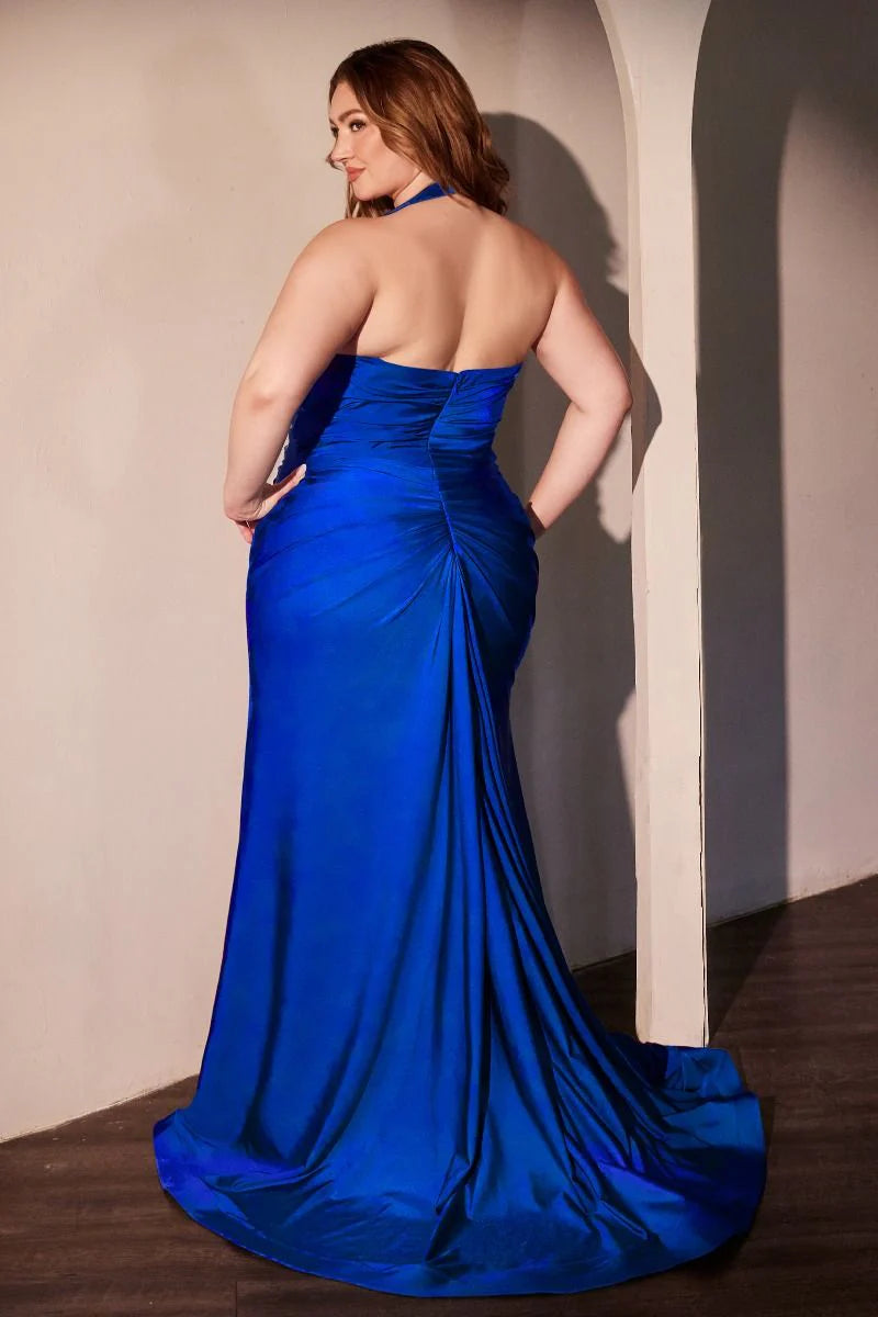 Autumn Gown - Stretch Spandex Satin Halter Fitted Dress