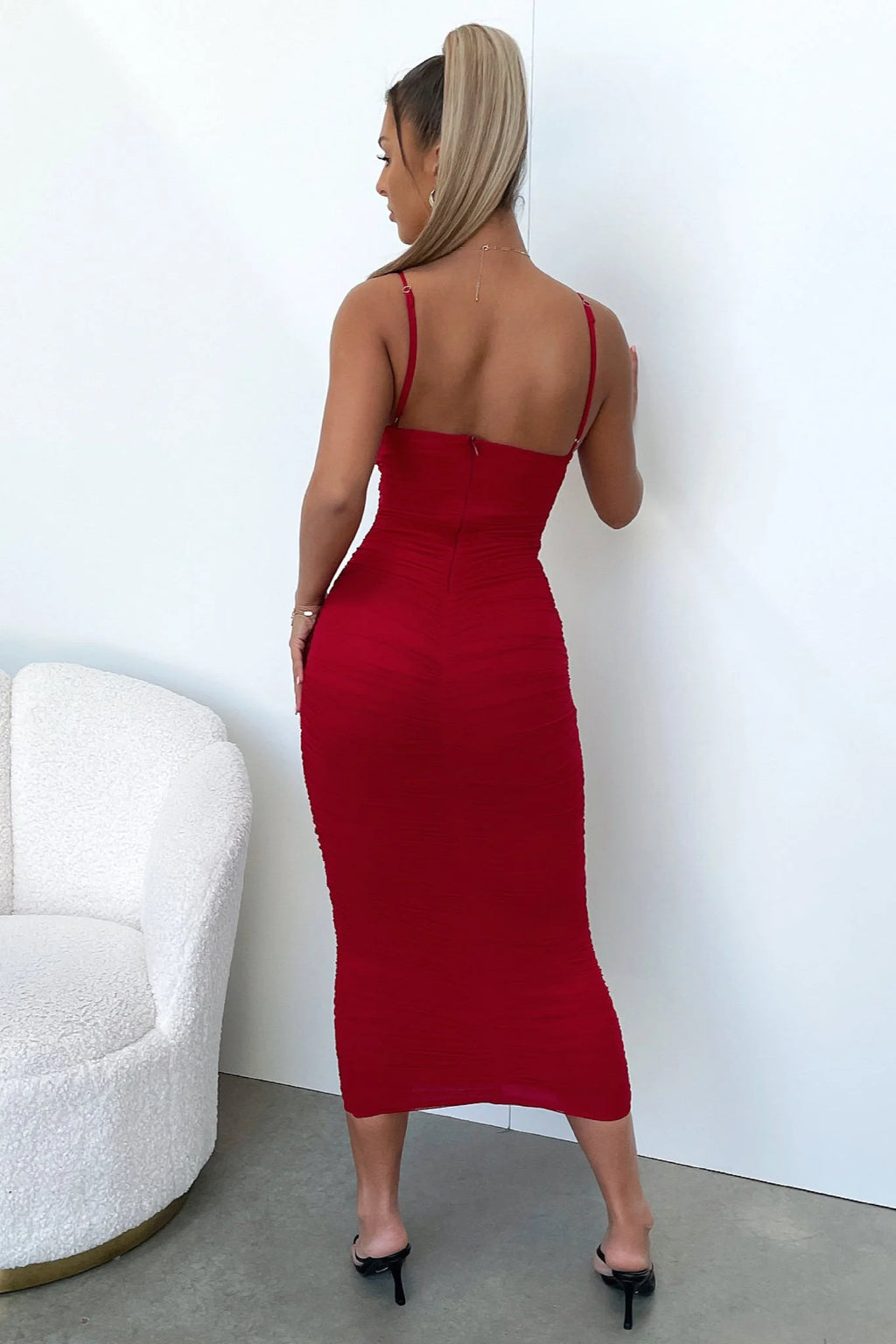 Zena Mesh Full Length Dress - Burgundy