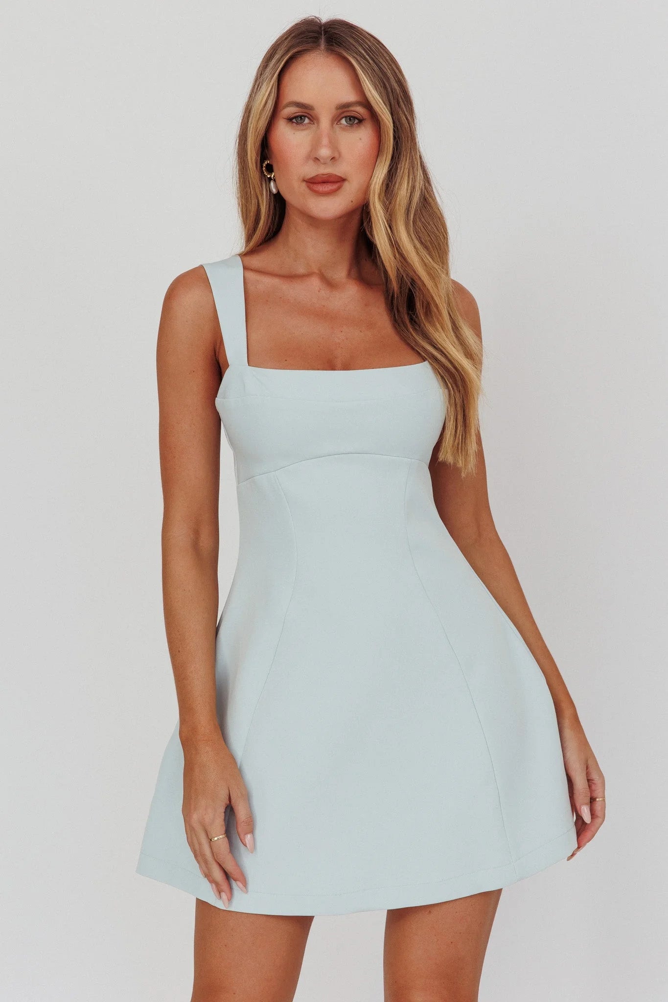 Jordy Structured A-Line Mini Dress Ice Blue