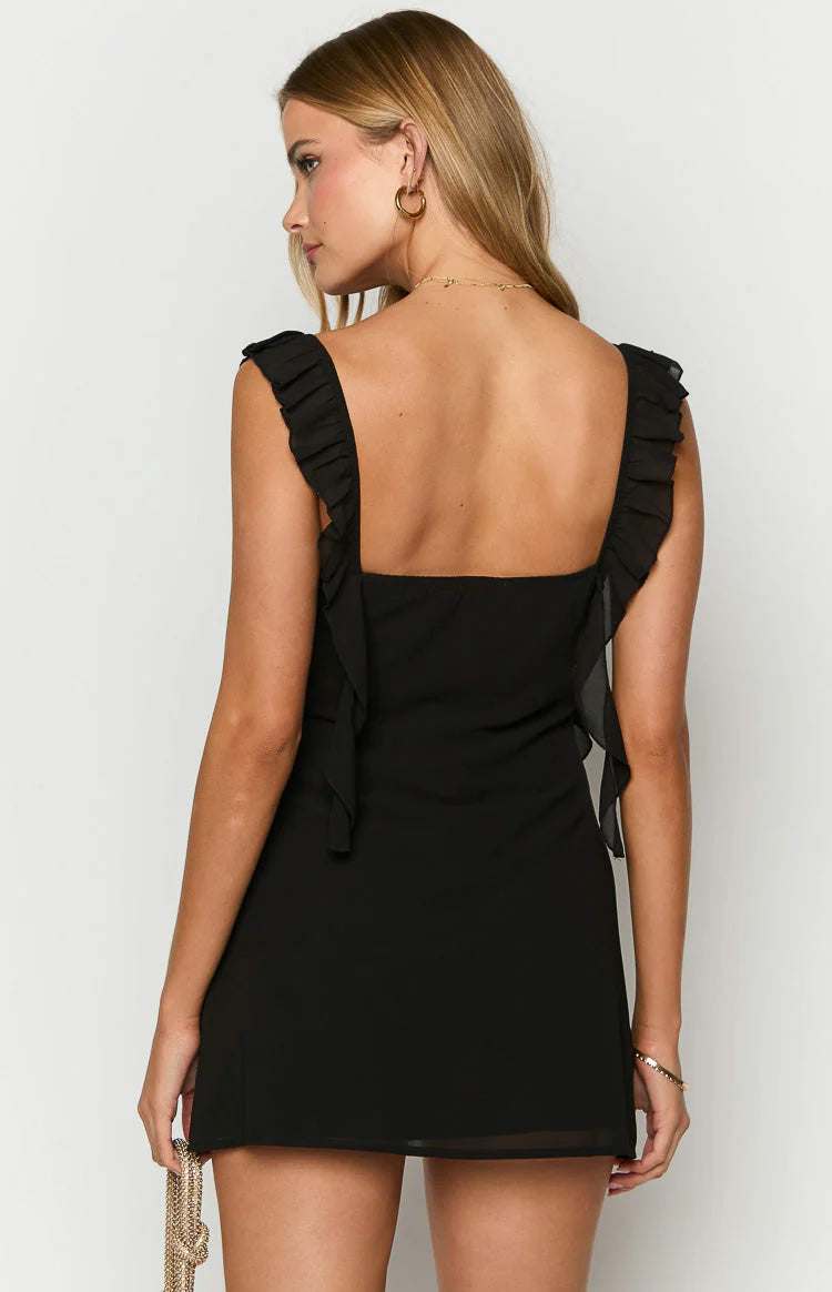 Elegeleges Black Chiffon Mini Dress