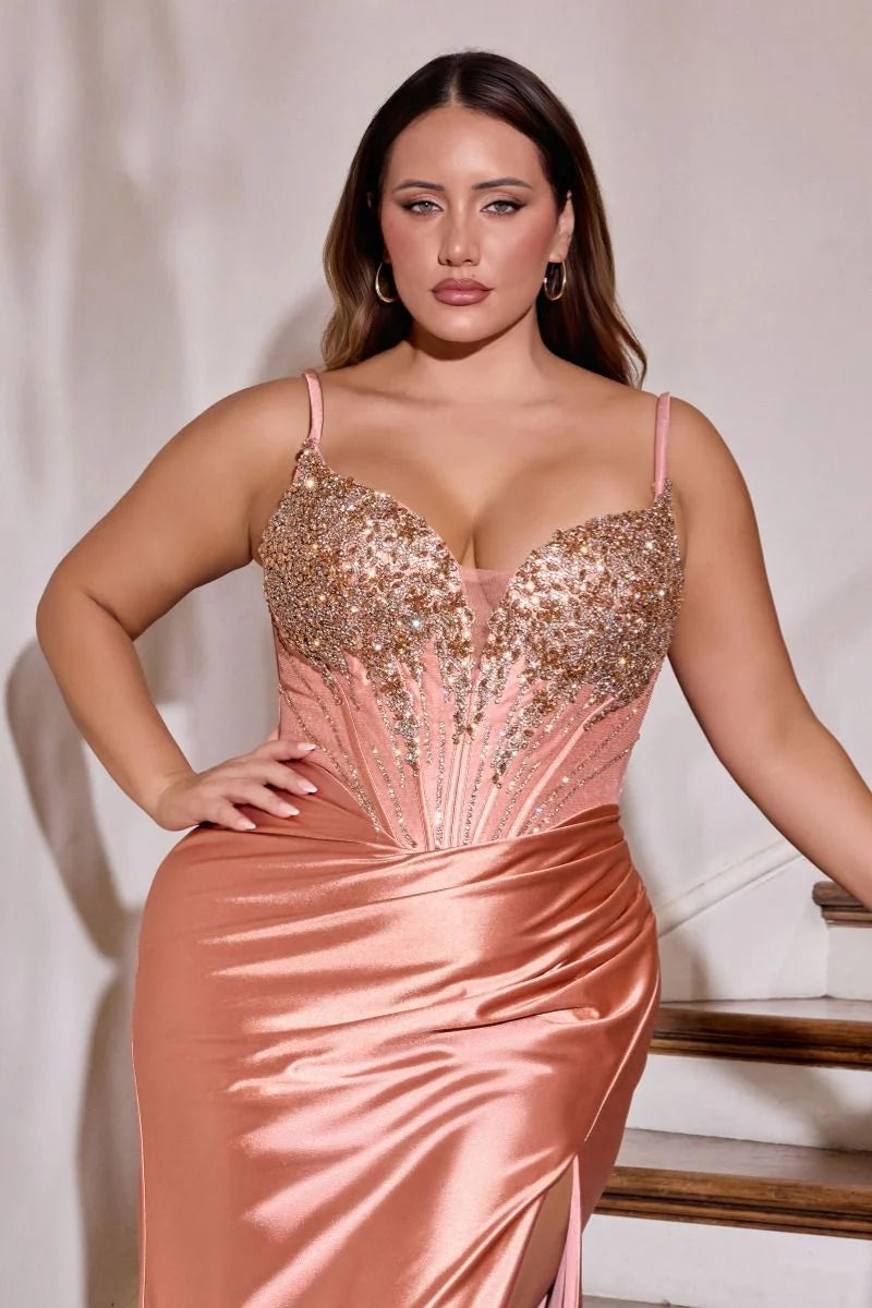 ELOWEN GOWN - BEADED CORSET BACK SATIN DRESS