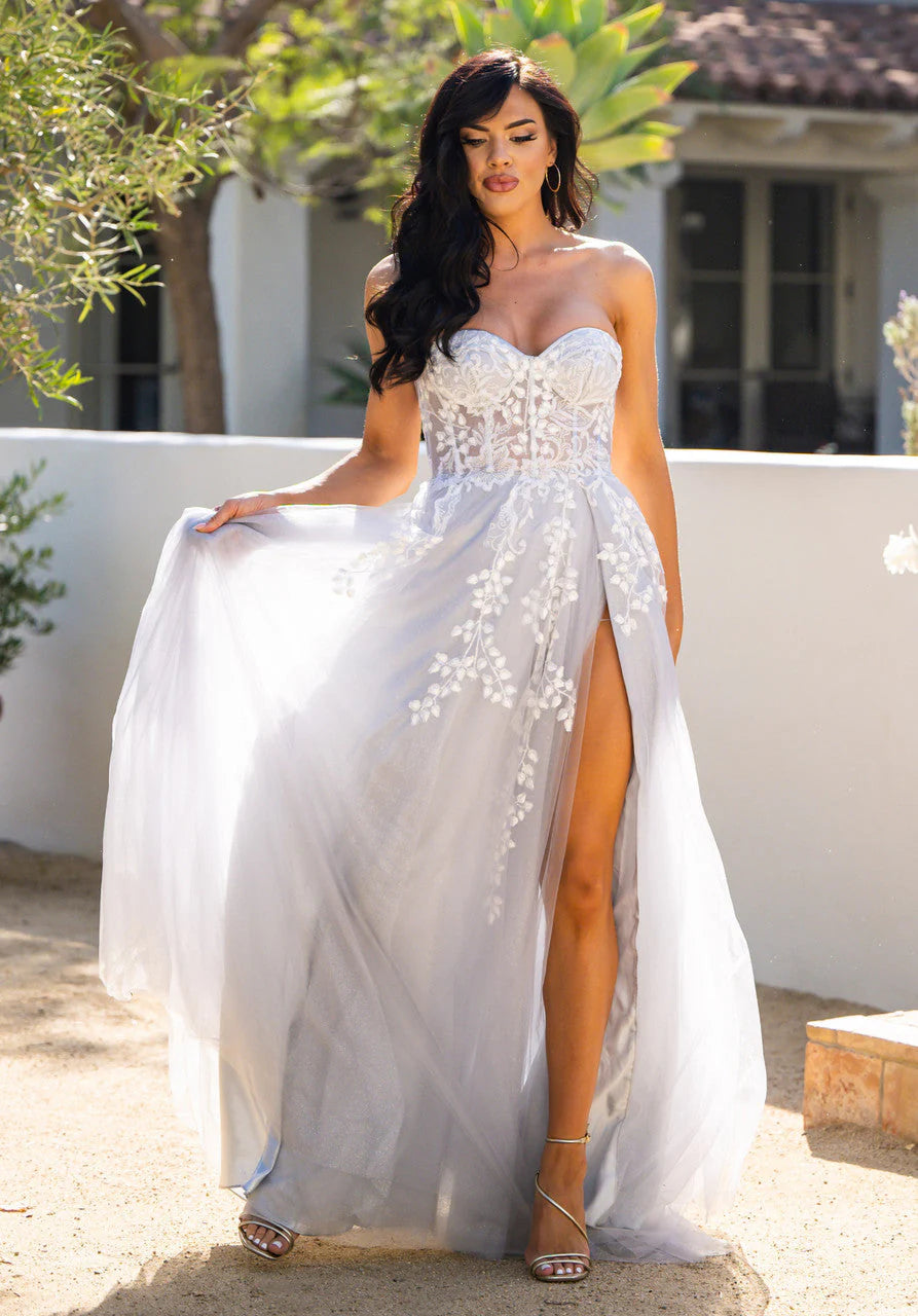 SOLAINE GOWN - HAZE BLUE - STRAPLESS CORSET A-LINE DRESS