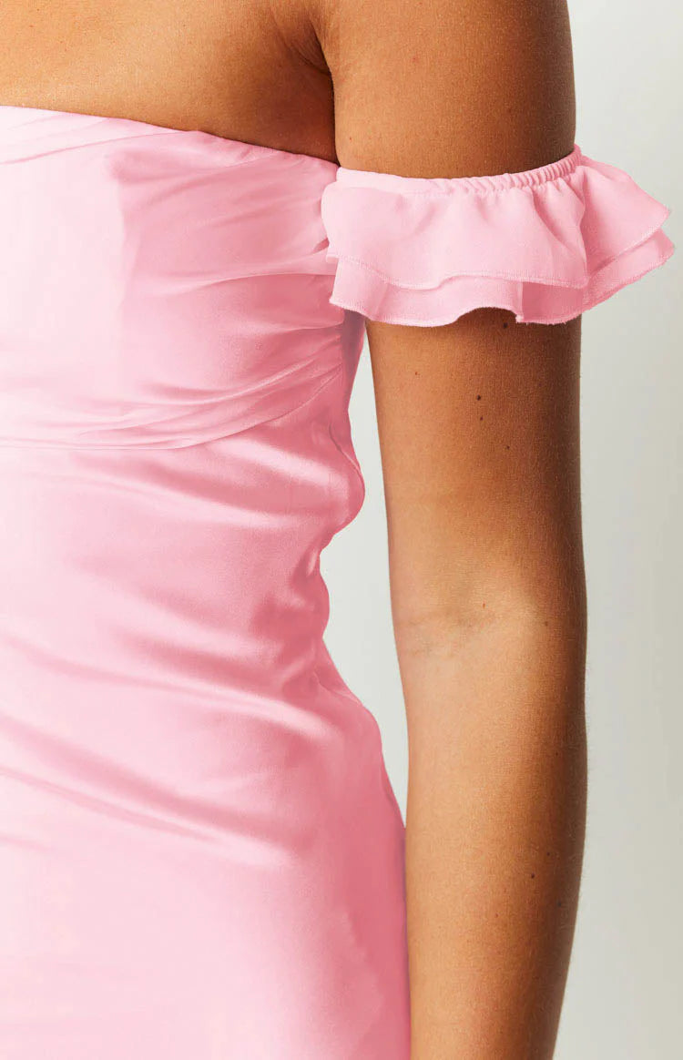 Elegeleges Pink Satin Mini Dress