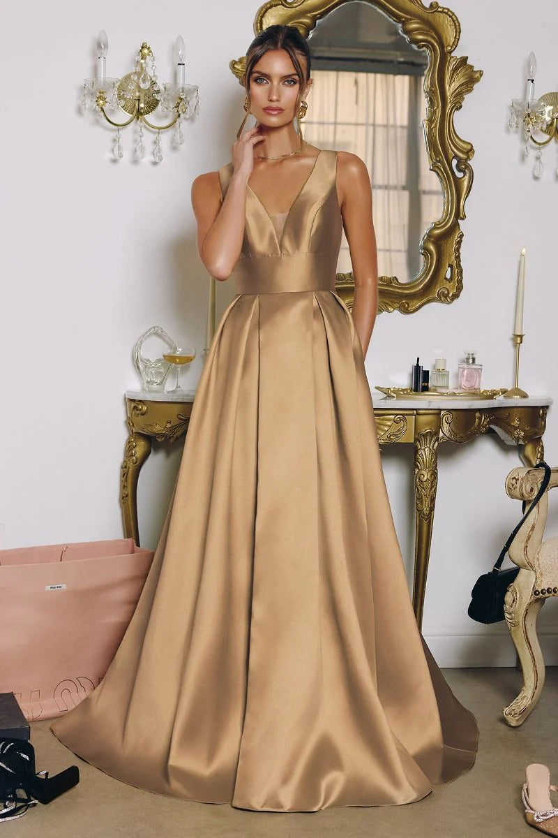 ANDERSYN GOWN - SATIN A-LINE DRESS WITH POCKETS