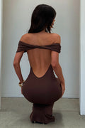 Jackie Off-Shoulder Maxi Dress - Brown
